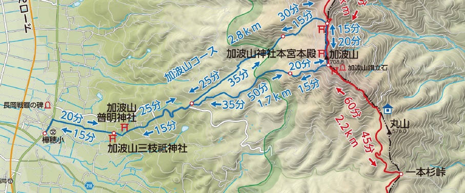 加波山と周辺の地図（桜川市提供）