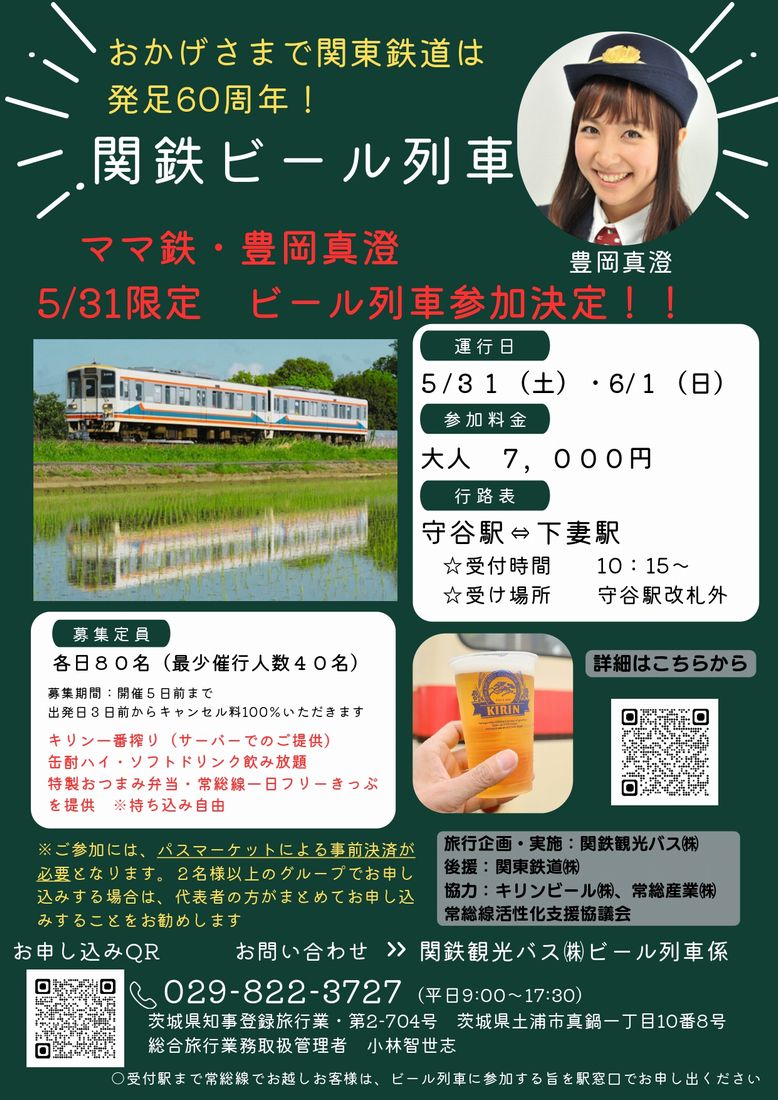 「関東鉄道発足60周年記念ビール列車」のポスター（関東鉄道提供）