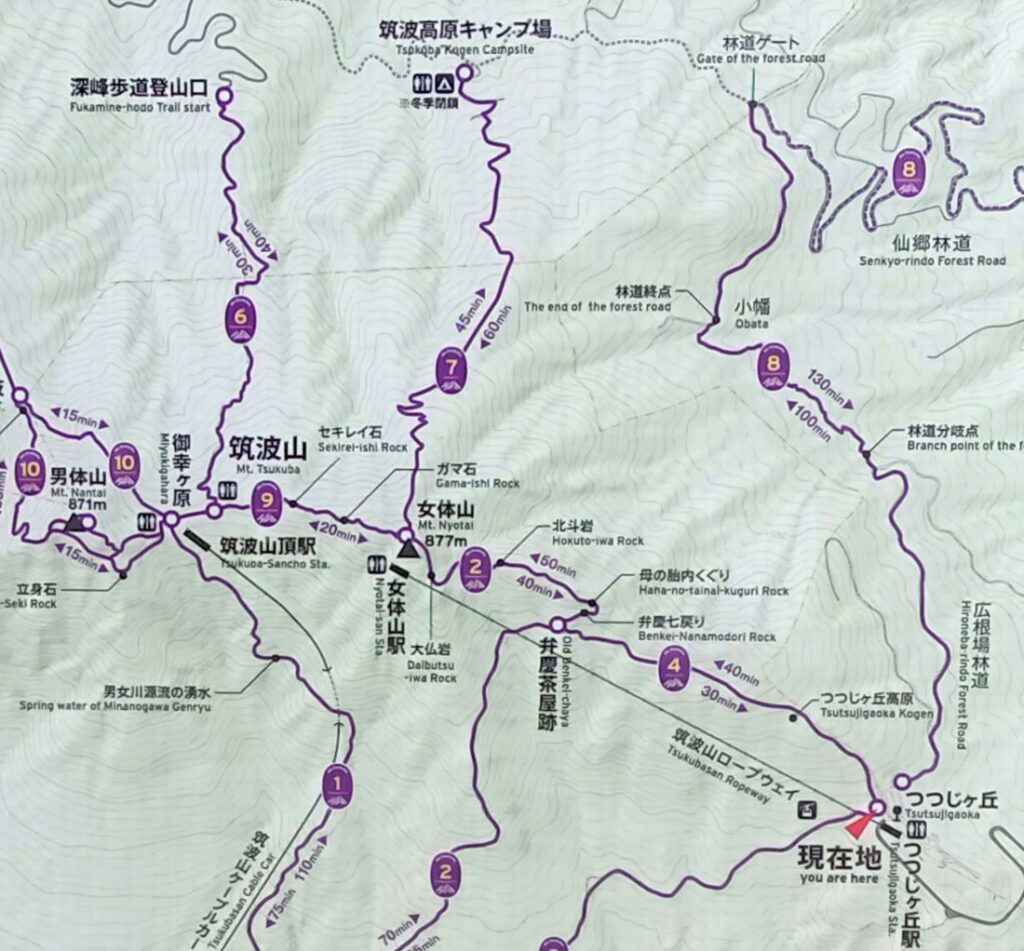 筑波山の登山コース(一部)