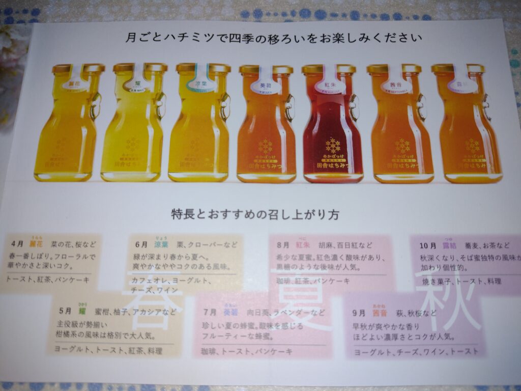 月ごとの蜂蜜の特徴