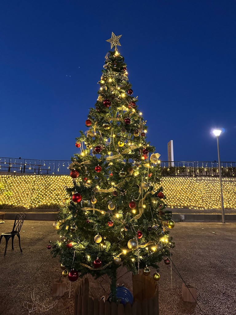 イルミネーションが点灯されたクリスマスツリー(下妻市提供)