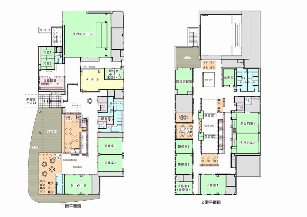 古河市総和地域交流センター「ふくろうの森プラザ」の平面図（古河市提供）