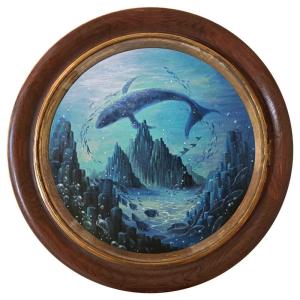 「Under the Sea」(径 400 ミリメートル/板にアクリル、古時計)(境町役場供)