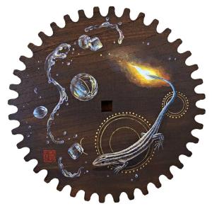「火取水取玉」(径 183 ミリメートル/古歯車にアクリル)(境町役場供)