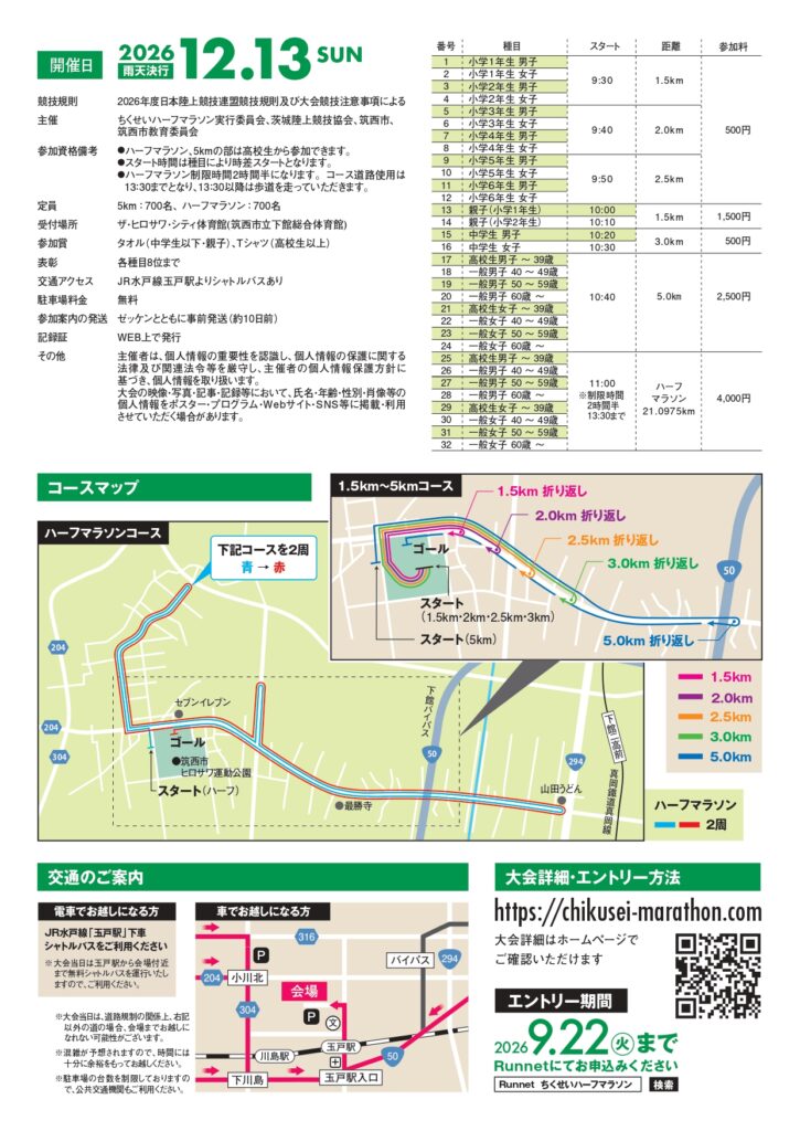 ちくせいハーフマラソンチラシ（ちくせいハーフマラソン事務局提供）