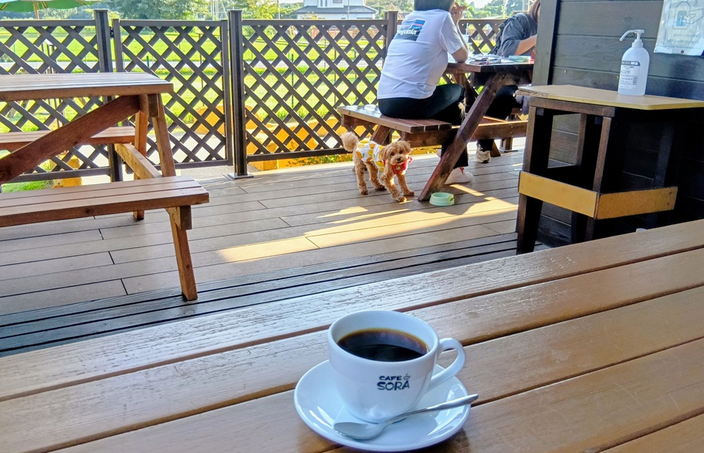 ワンちゃんも入れるデッキにてコーヒーブレイク