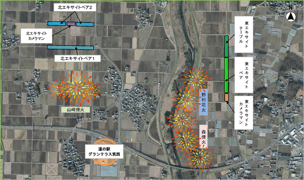 ちくせい花火大会の打ち上げ配置図(筑西市役所商工観光課提供)